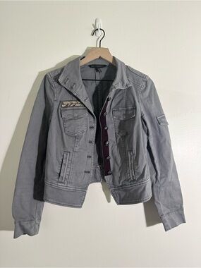 White House Black Market Gray Women's Jean Jacket with Button Front